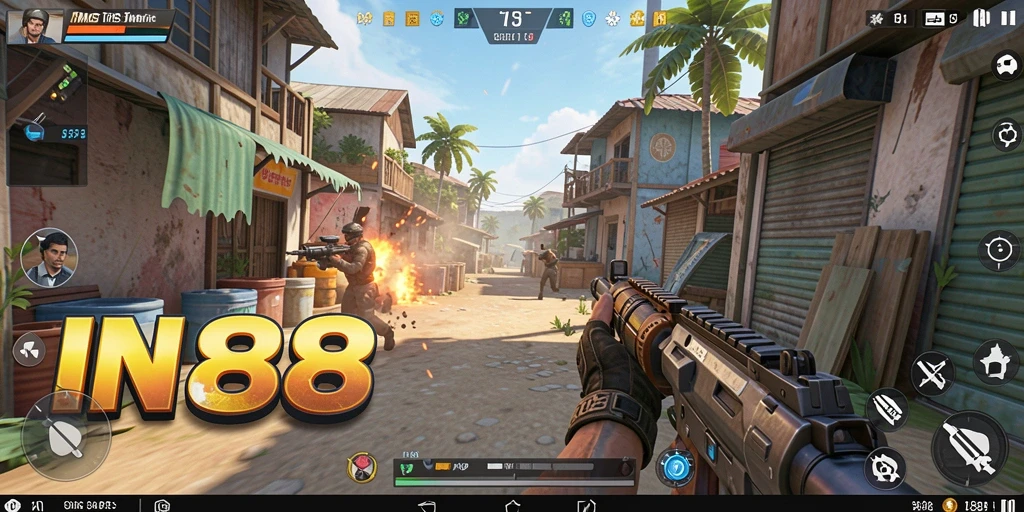 Screenshot gameplay IN88 menunjukkan aksi mendebarkan dalam pertarungan TPS.